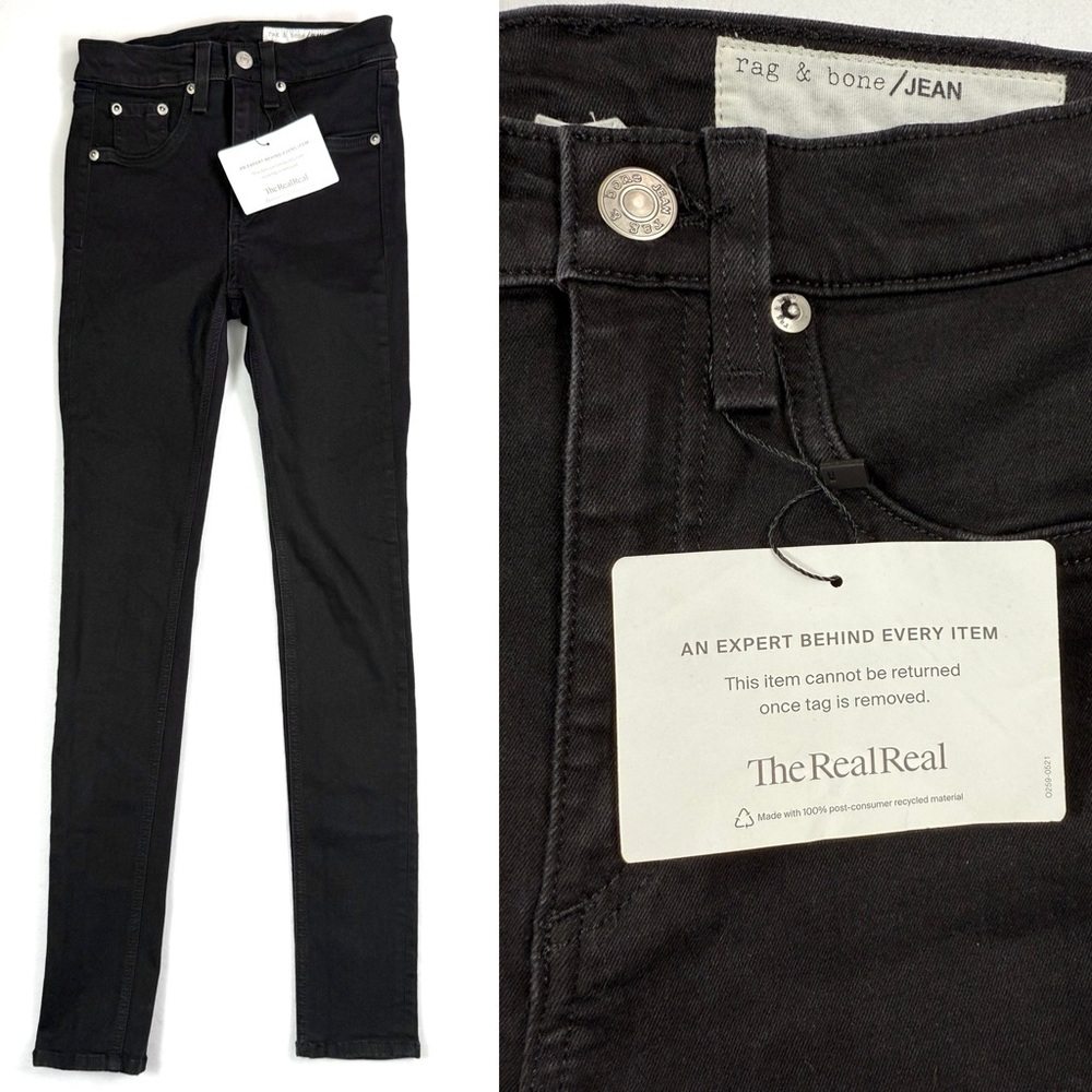 RAG & BONE High-Rise Ankle Skinny Black  Jeans 24 REALREAL Edgy Stretch Designer